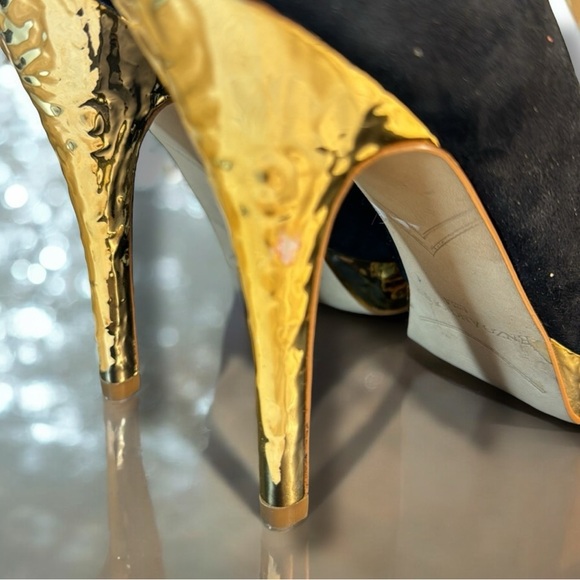 Enzo Angiolini Suede and Gold Peep Toe Pumps -  Easully High-Heel Size 6 1/2 M - Picture 10 of 10